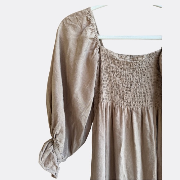 O.P.T Athena Puff Sleeve Smocked Bodice Midi Dress – Size S – Clay Brown - Picture 5 of 9